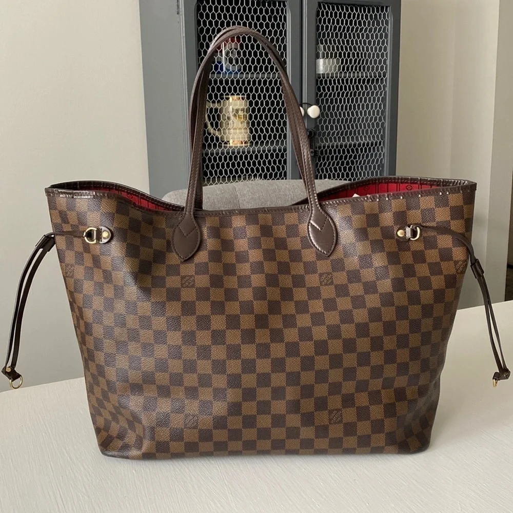 Louis Vuitton Neverfull GM Damier Ebene Tote Handbag Red Organizer Insert w COA - Picture 6 of 17